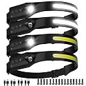 Nessciera Rechargeable LED Headlamp, 400 Lumens, 230° Wide Beam, USB-C, IPX4, 5 Modes — Lightweight, Adjustable Headband; Hard Hat Clips for Camping, Hiking, Running, Repairs & Gift (4 pack, Black)