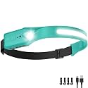 Nessciera Rechargeable LED Headlamp (Blue), 400 Lumens, 230° Wide Beam, USB-C, IPX4, 5 Modes — Lightweight, Adjustable Headband; Hard Hat Clips for Camping, Hiking, Running & Repairs, Gift