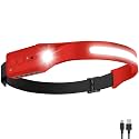 Nessciera Rechargeable LED Headlamp (Red), 400 Lumens, 230° Wide Beam, USB-C, 5 Modes — Lightweight, Adjustable Headband; Hard Hat Clips for Camping, Hiking, Running & Repairs
