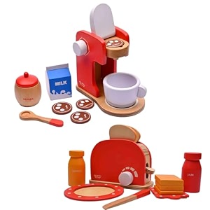 nesta toys wooden kitchen toy  bread pop-up toaster amp coffee maker  20 pcs pretend play set  realistic accessories  bis certified  handmade in india  gift age 3