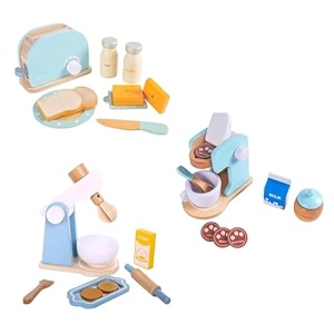 nesta toys wooden kitchen toy set for kids 3 years  blue bread toaster coffee maker amp blender toy  pretend play kitchen toys for children