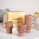 Nestasia Ceramic Stackable Cups Set of 4 (270ml Each) - Fluted Bottom Tea &amp; Coffee Cups with Glossy Finish | Microwave &amp; Dishwasher Safe Cups - Ideal for Gifting (Brown)