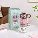 Nestasia Ceramic Stackable Cups Set of 4 (215ml Each) - Inspirational Quotes Tea &amp; Coffee Cups with Metal Stackable Stand | Microwave &amp; Dishwasher Safe Cups - Ideal for Gifting (Multicolour)