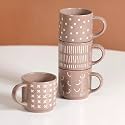 Nestasia Stackable Ceramic Cups Set of 4 (220 ml) | Microwave &amp; Dishwasher Safe Tea &amp; Coffee Mugs with Glossy Finish | Ideal for Gifting (Beige)