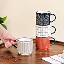 Nestasia Ceramic Stackable Cup Set of 4 (275ml) | Microwave &amp; Dishwasher Safe, Glossy Finish, Perfect for Tea, Coffee &amp; Gifting (Multicolour)