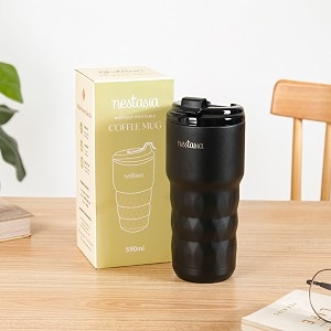 nestasia insulated travel coffee tumbler stainless steel 590ml  leakproof double-wall hot amp cold beverage mug with flip-top lid  810 hours temperature retention for office gym home black