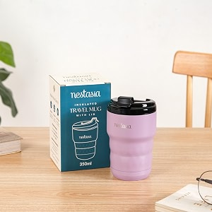 nestasia insulated travel coffee tumbler stainless steel 350ml  leakproof double-wall hot amp cold beverage mug with flip-top lid  810 hours temperature retention for office gym home mauve