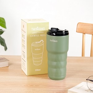 nestasia insulated travel coffee tumbler stainless steel 590ml  leakproof double-wall hot amp cold beverage mug  810 hours temperature retention for office gym home seaweed green