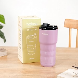 nestasia insulated travel coffee tumbler stainless steel 590ml  leakproof double-wall hot amp cold beverage mug with flip-top lid  810 hours temperature retention for office gym home mauve