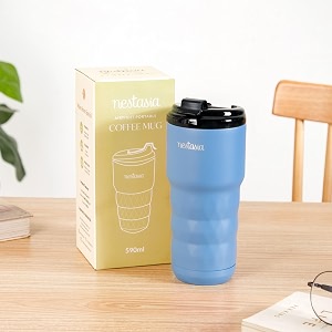 nestasia insulated travel coffee tumbler stainless steel 590ml  leakproof double-wall hot amp cold beverage mug with flip-top lid  810 hours temperature retention for office home azure blue