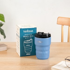nestasia insulated travel coffee tumbler stainless steel 350ml  leakproof double-wall hot amp cold beverage mug with flip-top lid  810 hours temperature retention for office home azure blue
