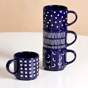 nestasia stackable ceramic cups set of 4 220 ml  microwave amp dishwasher safe tea amp coffee mugs with glossy finish  ideal for gifting blue
