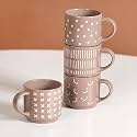 Nestasia Stackable Ceramic Cups Set of 4 (220 ml) | Microwave &amp; Dishwasher Safe Tea &amp; Coffee Mugs with Glossy Finish | Ideal for Gifting (Beige)