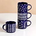 Nestasia Stackable Ceramic Cups Set of 4 (220 ml) | Microwave &amp; Dishwasher Safe Tea &amp; Coffee Mugs with Glossy Finish | Ideal for Gifting (Blue)