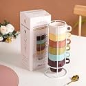 Nestasia Stackable Ceramic Espresso Cups Set of 6 (90 ml) | Colorful, Durable, and Ergonomic Design for Espresso Shots | Ideal for Gifting (Multicolour)