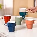 Nestasia Stackable Ceramic Espresso Cups Set of 6 (250 ml) | Colorful, Durable, and Ergonomic Design for Espresso Shots | Ideal for Gifting (Multicolour)