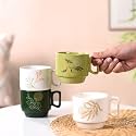 Nestasia Stackable Cups Set of 4 (250 ml) | Elegant Ceramic Coffee Mug Set with Gold Detailing | Stackable, Floral Design, Heat Retaining | Ideal for Gifting