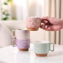 Nestasia Stackable Floral Cups Set of 4 (250 ml) | Stackable, Floral Design, Heat Retaining | Ideal for Tea, Coffee &amp; Gifting