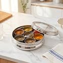 Nestasia Stainless Steel Masala Dabba for Kitchen Storage (150ml x 7 Containers) - Engraved Spice Box with See Through Lid &amp; Spoon | Rust-Free &amp; Diswasher Safe Garam Masala &amp; Biryani Masala Dani