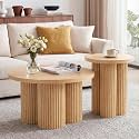 Nesting Coffee Tables Set of 2 Fluted Round Coffee Table (Natural)