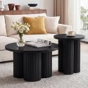 Nesting Coffee Tables Set of 2 Fluted Round Coffee Table(Black)