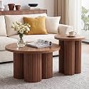 Nesting Coffee Tables Set of 2 Fluted Round Coffee Table (Walnut)