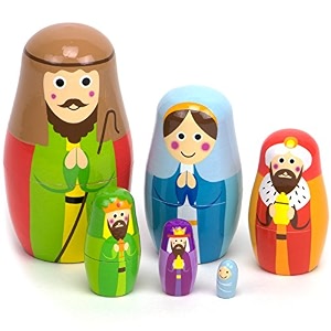 nesting nativity wooden christmas holiday nesting doll set with 6 dolls by imagination generation