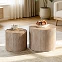 Nesting Round Coffee Table Set of 2, Accent End Table for Small Spaces, Morden Drum Side Table, Wooden Circle Center Table for Living Room, Fully Assembled - Beige