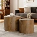 Nesting Round Coffee Table Set of 2, Accent End Table for Small Spaces, Morden Drum Side Table, Wooden Circle Center Table for Living Room, Fully Assembled - Light Walnut