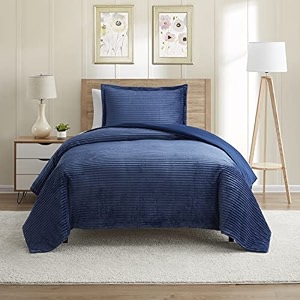 nestl duvet cover set - reversible soft front cut plush fleece amp back brushed microfiber for comforters - 1 duvet cover with 1 pillow sham - 2 pc set with zipper closure amp corner ties twin navy