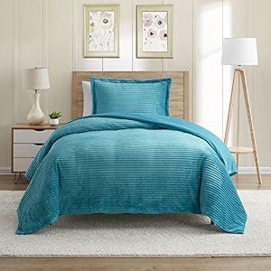nestl duvet cover set - reversible soft front cut plush fleece amp back brushed microfiber for comforters - 1 duvet cover with 1 pillow sham - 2 pc set with zipper closure amp corner ties twin teal