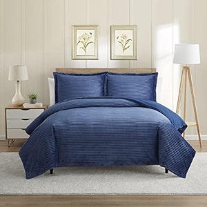 nestl duvet cover set - reversible soft front cut plush fleece amp back brushed microfiber for comforters - 1 duvet cover with 2 pillow shams - 3 pc set with zipper closure amp corner ties full navy