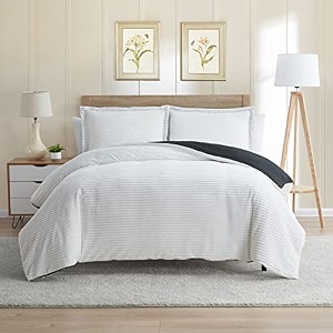 nestl duvet cover set - reversible soft front cut plush fleece amp back brushed microfiber for comforters - 1 duvet cover with 2 pillow shams - 3 pc set with zipper closure amp ties full whiteblack