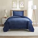 Nestl Duvet Cover Set - Reversible Soft Front Cut Plush Fleece & Back Brushed Microfiber for Comforters - 1 Duvet Cover with 1 Pillow Sham - 2 PC Set with Zipper Closure & Corner Ties (Twin, Navy)