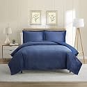 Nestl Duvet Cover Set - Reversible Soft Front Cut Plush Fleece & Back Brushed Microfiber for Comforters - 1 Duvet Cover with 2 Pillow Shams - 3 PC Set with Zipper Closure & Corner Ties (Full, Navy)