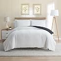 Nestl Duvet Cover Set - Reversible Soft Front Cut Plush Fleece & Back Brushed Microfiber for Comforters - 1 Duvet Cover with 2 Pillow Shams - 3 PC Set with Zipper Closure & Ties (Full, White/Black)