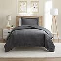Nestl Premium Flannel Duvet Cover Set - 2 PC Reversible Twin Comforter Cover Set with Microfiber Back - 1 Velvet Duvet Cover Twin with Zipper Closure &amp; 1 Pillow Sham 68 x 90 inches – Charcoal Gray