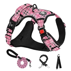 nestroad pink plaid dog harness and leash set anti-pull for medium dogs
