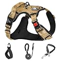 NESTROAD No Pull Dog Harness,Adjustable Oxford Dog Vest Harness with Leash,Reflective No-Choke Pet Harness with Easy Control Soft Handle for Large Dogs(Large,Light Brown)