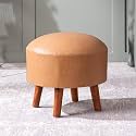 nestroots Leatherite Wooden Ottoman Stools for Living Room | Printed Poufes for Sitting, Footrest with 4 Wooden Legs | 14 Inch Height, Camel Brown | Stylish &amp; Comfortable Furniture for Home Decor
