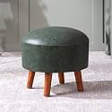 nestroots Leatherite Wooden Ottoman Stools for Living Room | Printed Poufes for Sitting, Footrest with 4 Wooden Legs | 14 Inch Height, Green | Stylish &amp; Comfortable Furniture for Home Decor