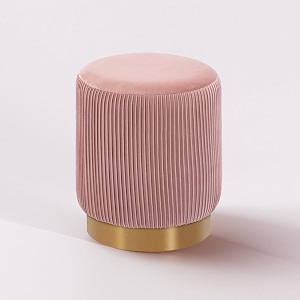 nestroots round velvet pouffe ottoman for living room  pink pleated design with golden metal base  lounge chair footrest vanity stool for bedroom amp home dcor  18 inch height
