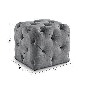 nestroots velvet pouffe ottoman for living room  cloudy grey tufted puffy stool for sitting  quilted square footrest chair  lounge seating for bedroom balcony entryway  18 inch height