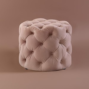 nestroots velvet pouffe ottoman for living room  bluss pink tufted puffy stool for sitting  quilted round footrest chair  lounge seating for bedroom balcony entryway  18 inch height