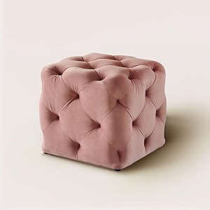 nestroots velvet pouffe ottoman for living room  blush pink tufted puffy stool for sitting  quilted square footrest chair  lounge seating for bedroom balcony entryway  18 inch height