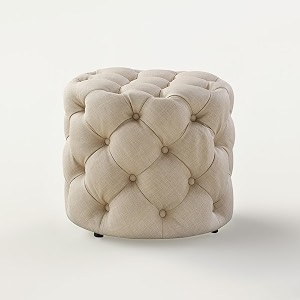 nestroots velvet pouffe ottoman for living room  cream tufted puffy stool for sitting  quilted round footrest chair  lounge seating for bedroom balcony entryway  18 inch height