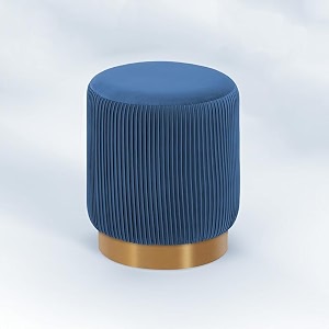 nestroots round velvet pouffe ottoman for living room  blue pleated design with golden metal base  lounge chair footrest vanity stool for bedroom amp home dcor  18 inch height