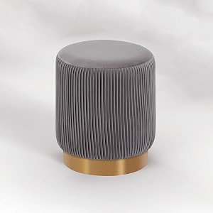 nestroots round velvet pouffe ottoman for living room  dark grey pleated design with golden metal base  lounge chair footrest vanity stool for bedroom amp home dcor  18 inch height