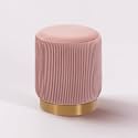 nestroots Round Velvet Pouffe Ottoman for Living Room | Pink Pleated Design with Golden Metal Base | Lounge Chair, Footrest, Vanity Stool for Bedroom &amp; Home Décor | 18 Inch Height