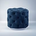 nestroots Velvet Pouffe Ottoman for Living Room | Navy Blue Tufted Puffy Stool for Sitting | Quilted Round Footrest Chair | Lounge Seating for Bedroom, Balcony, Entryway | 18 Inch Height
